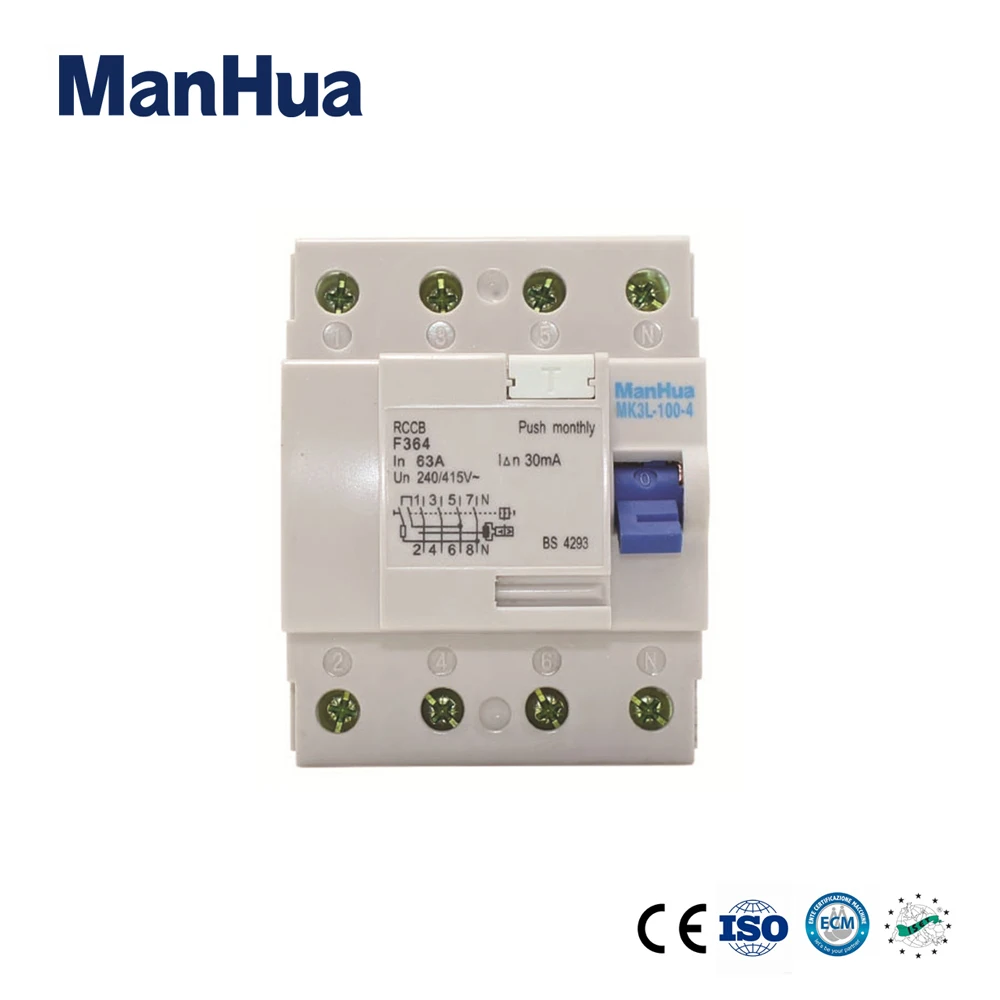 

ManHua 4 Poles 30mA 63A Residual Current Rcd F364 Circuit Breaker