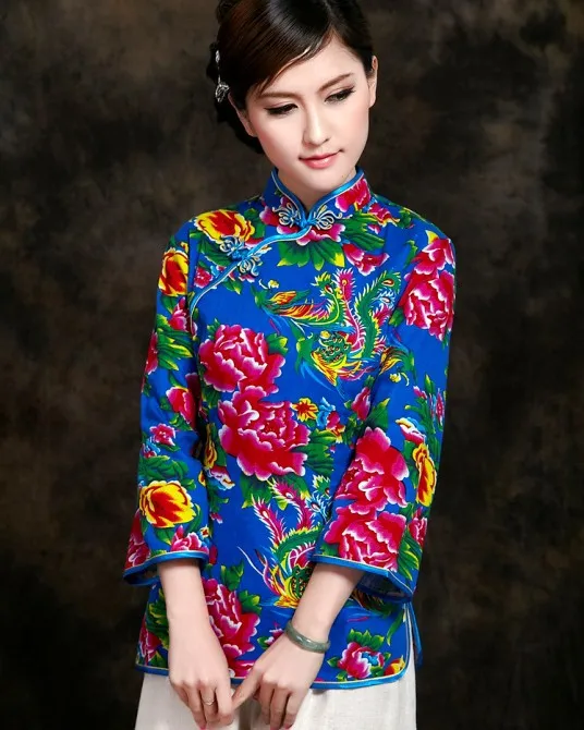 

Free shipping ! Discount !Fashion Blue Chinese Women's clothing Cotton Blouses Shirt tops Size M L XL XXL 2365-1