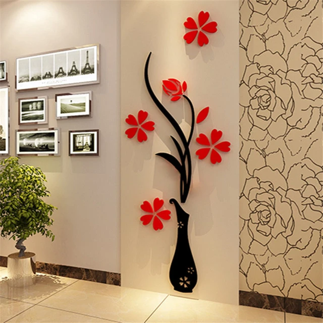 Hot 3D Wall Stickers Vase Plum Flower Modern Home Decor Diy Crystal Acrylic Sticker Bedroom TV Entrance Decorative Pictures Hot 3D Wall Stickers Vase Plum Flower Modern Home Decor Diy Crystal Acrylic Sticker Bedroom TV Entrance Decorative Pictures