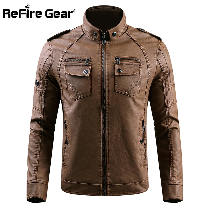 Куртка ReFire Gear мужская кожаная мотоциклетная утепленная Байкерская верхняя
