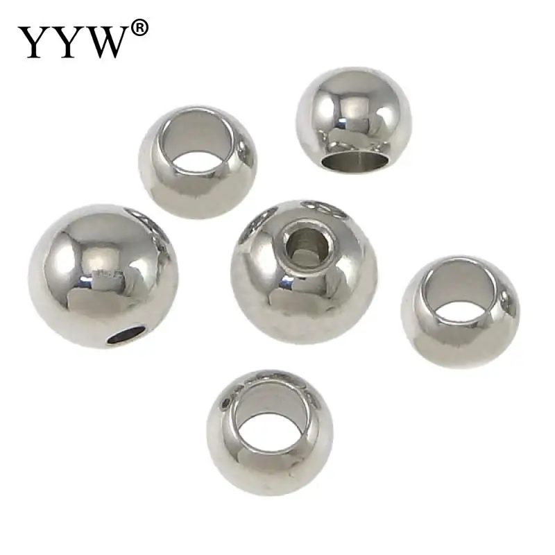 

1lot Stainless Steel Beads For Jewelry Making Spacer Large Hole Loose Beads 2/3/4/5/6/8/10/12mm Round Steel Color Non Tarnish
