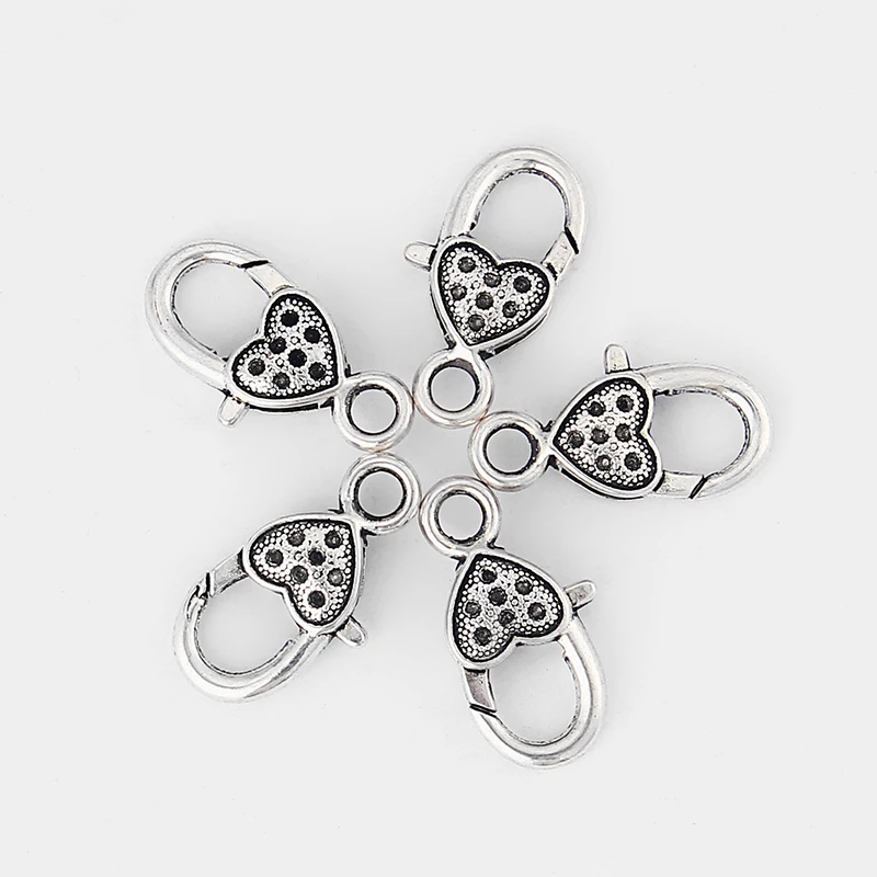 

8 Pcs Antique Silver Big Heart-shaped Lobster Buckle Clasp Findings For Jewellery Making Necklace Accessories