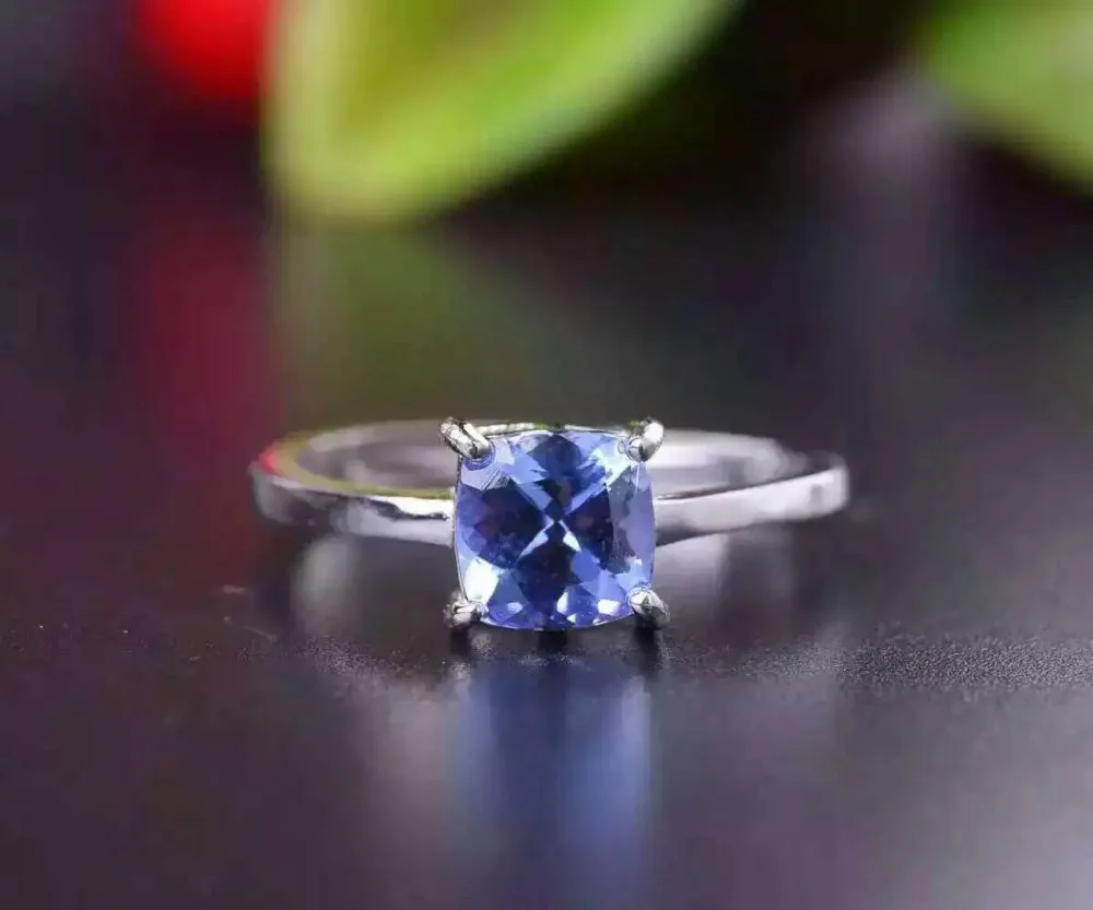 Верность натуральный танзанит кольцо s925 серебро натуральный 7*7 мм синий драгоценный камень квадратное кольцо Простые Ювелирные изделия для женщин
