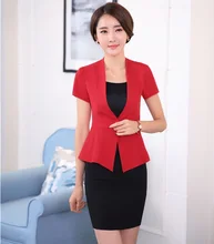 Novedad Red Profesional Business Women Blazers Trajes Chaquetas Y Trajes de Falda Formal de 2016 del Verano OL Estilos Tallas grandes 4XL