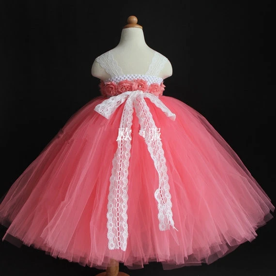 Children clothing Coral Red Girl dress High end Sling style Gauze Tutu Princess dress vestidos with