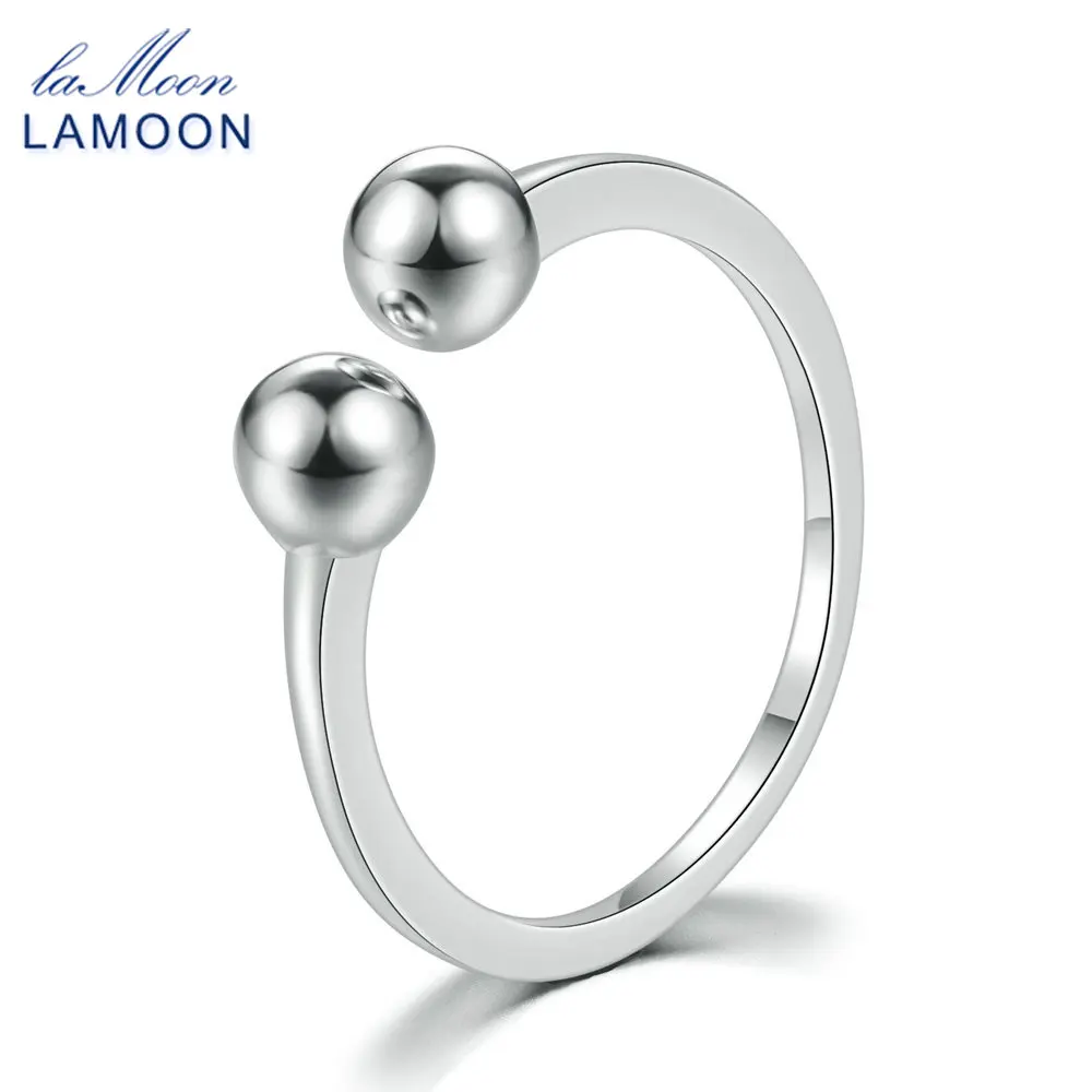LAMOON New 100% 925 Sterling Silver Rings Simple Smooth Design S925 Adjustable Round Balls Ring For Women Wedding Party LMRY047