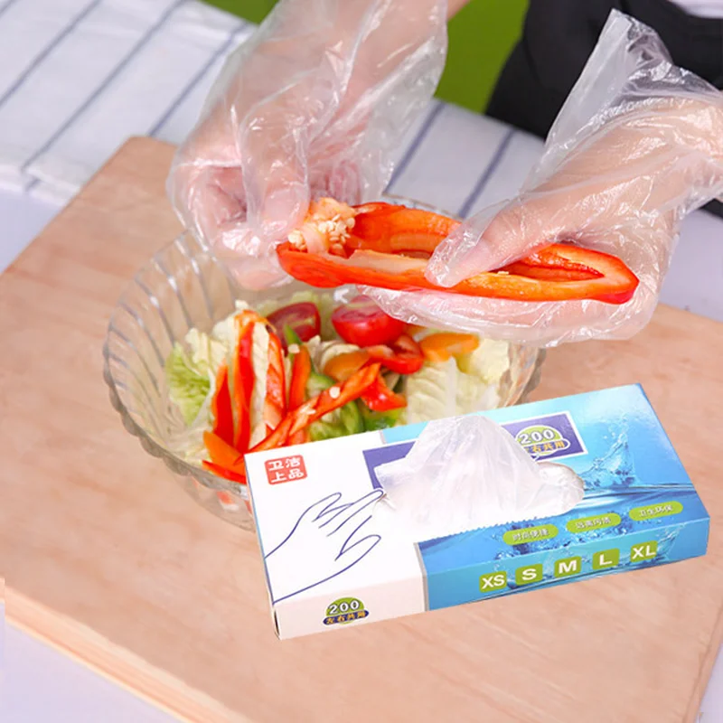 

100/200pcs/pack disposable gloves plastic PE film household kitchen catering thickened transparent pe plastic cleaning gloves