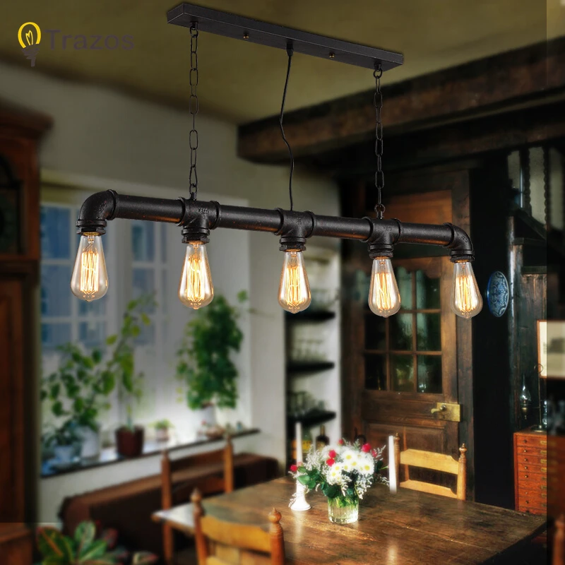 

Water pipe Steampunk Vintage pendant lights for dining room Bar rust red home decoration American industrial loft pendant lamp
