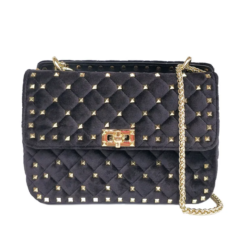 

Fashion Velvet Handbags Women Chain Shoulder Bag Messenger Bags Luxury Rivet Handbags Famous Brand Designer Tote Bags Louis