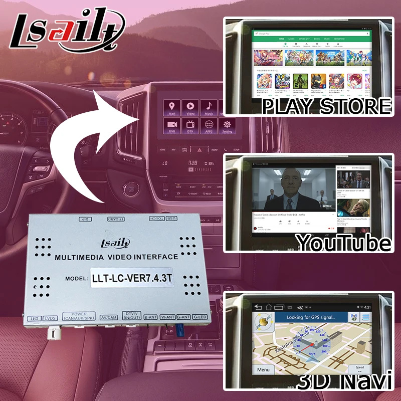 Pin-pin для Android/carplay интерфейсная коробка для Toyota Land Cruiser LC200 14-19 видео интерфейс с GVIF LVDS зеркальная ссылка