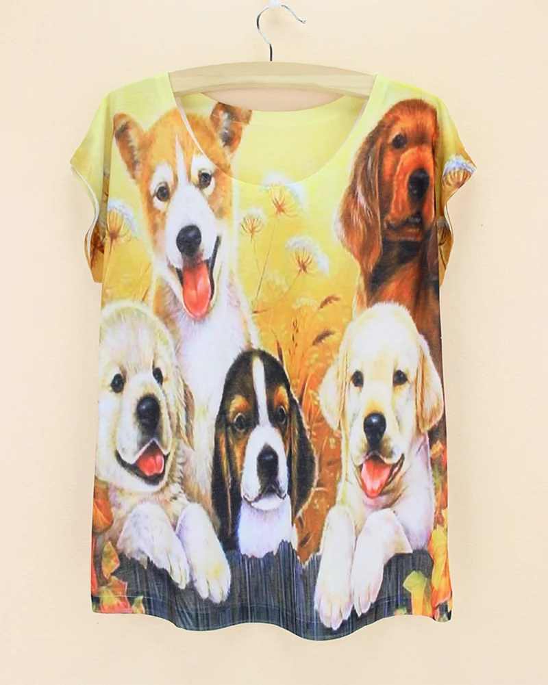 

Promotion 100 Styles printed tops for women new 2015 summer tee girls dog pattern t-shirt top cropped woman clothes camisetas