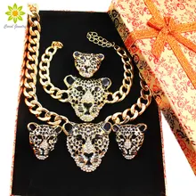 Крутой браслет с головой леопарда, серьги, кольцо, ожерелье, набор для женщин, Модный золотой цвет, костюм, африканские Ювелирные наборы+ подарочные коробки