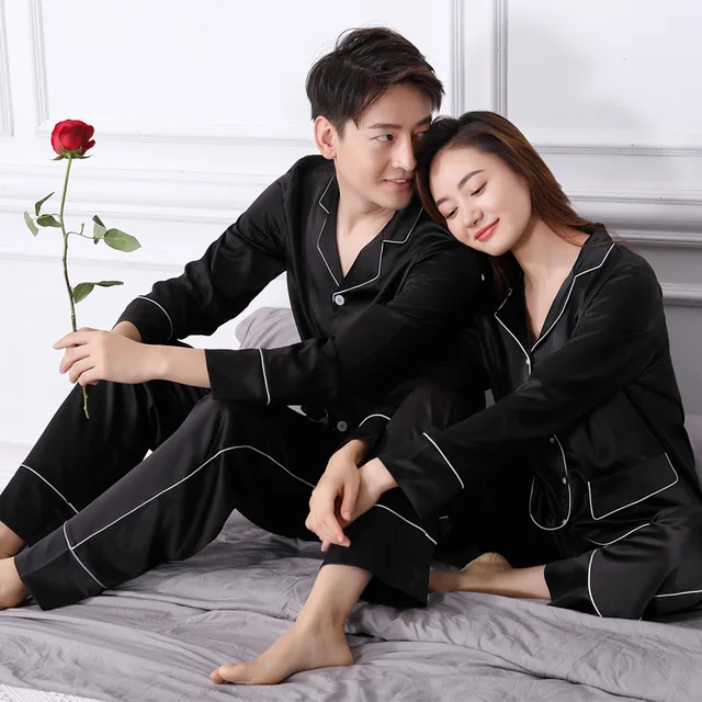 Matte Silk Pajamas Satin Pyjamas Women & Men Korean Couple Pajama Sets