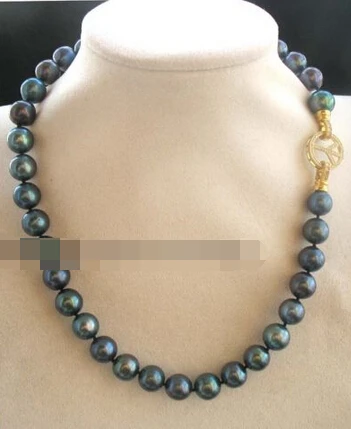 

ddh003732 freshwater pearl peacock black 11-12mm necklace 18" nature