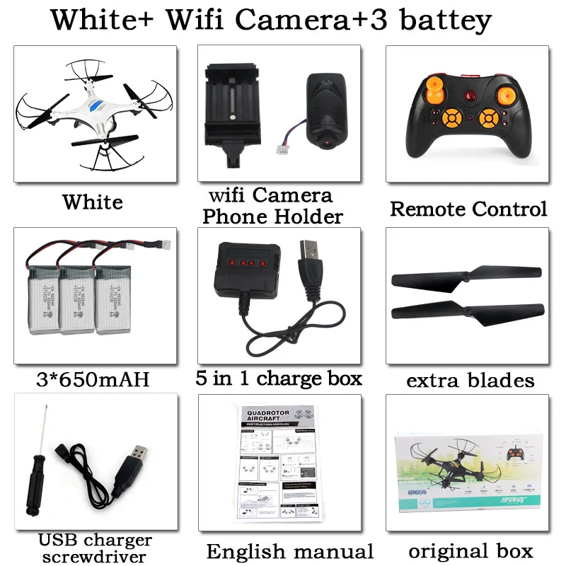 XYCQ XY-X R/C Дрон 6-Axis Дистанционное Управление вертолет Квадрокоптер с дистанционным управлением и 2MP HD Камера или не Камера Vs Syma X5c Дрон - Цвет: White wifi 3 battery