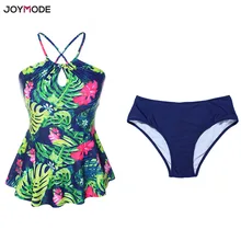Бикини с принтом JOYMODE, купальный костюм, купальник с рюшами, мягкий танкини на бретельках, Летний Пляжный женский купальный костюм, бикини