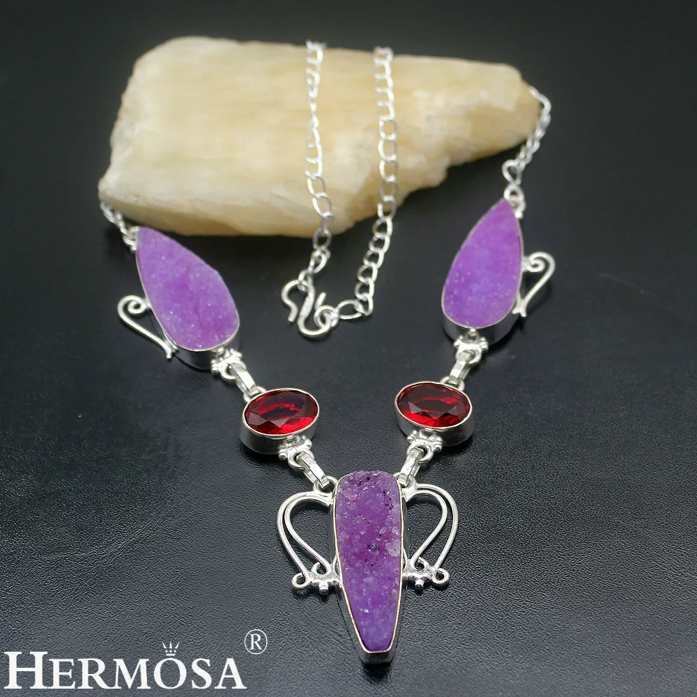 

40% OFF Big Promotion Drusy Garnet Latest Style 925 Sterling Silver Chain Necklace 46cm Womens Pendant Necklaces BG-16
