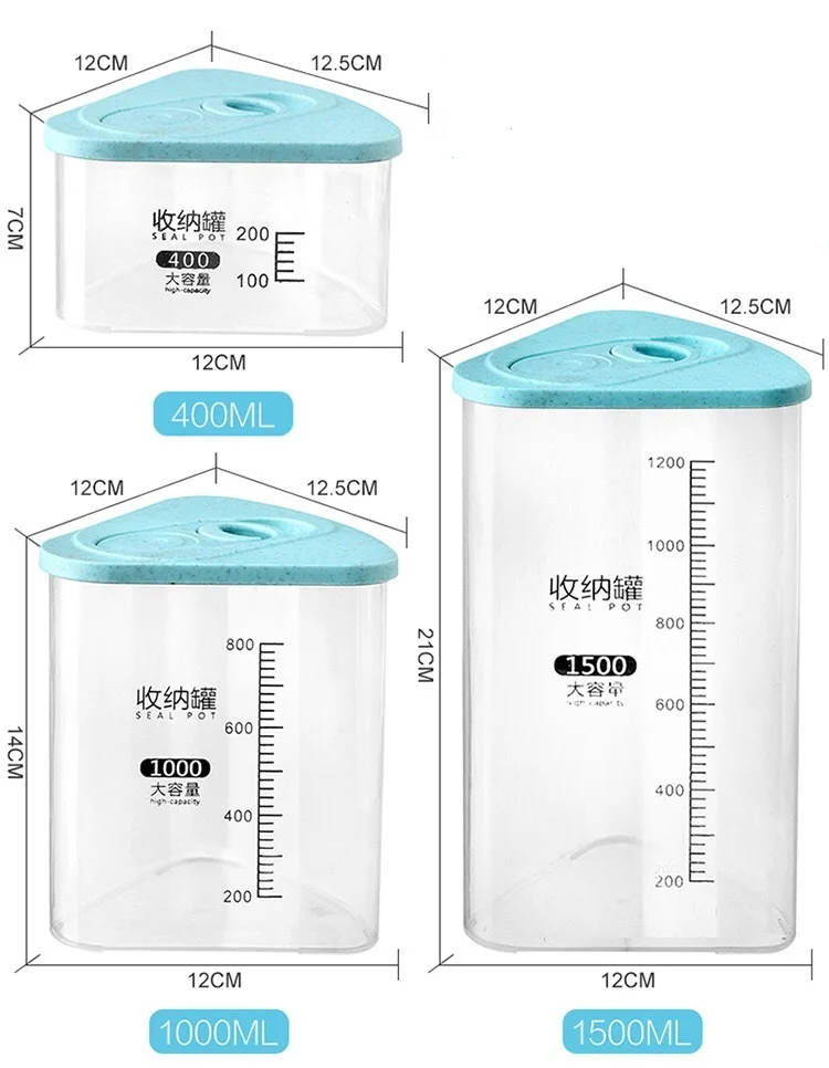 Кухня пластик герметичный ящик 3 размера (400/1000/1500 мл)/шт Еда Коробка для хранения зерновых хранения бутылки закуски сухие товары банки с