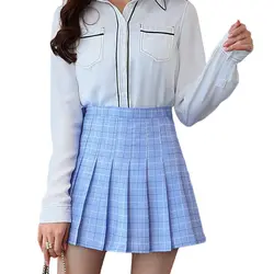 Лето Элегантный дизайн Для женщин плиссированные юбки корейской моды Высокая Талия плед-юбки Harajuku школьница юбка-пачка
