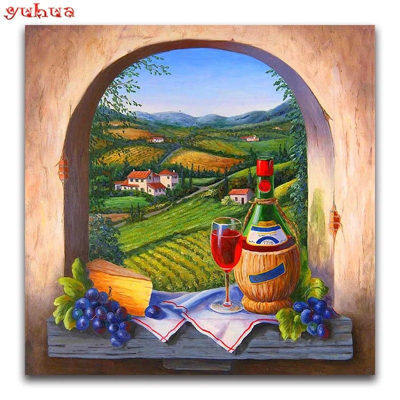Wine glass Full square Diamond painting Cross stitch fruit grape 3D DIY embroidery scenery full round mosaic cup | Дом и сад