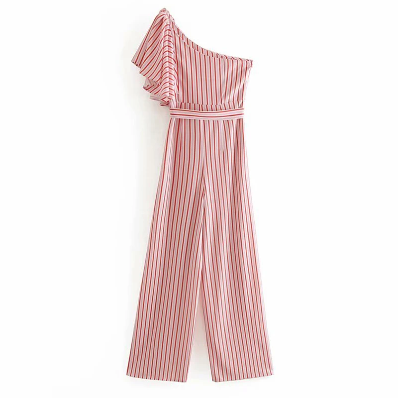 Women's Clothing Jumpsuit 2019 Striped Print Belt Decoration Shoulder Jumpsuit Ms Summer Street Leisure Temperament Rompers