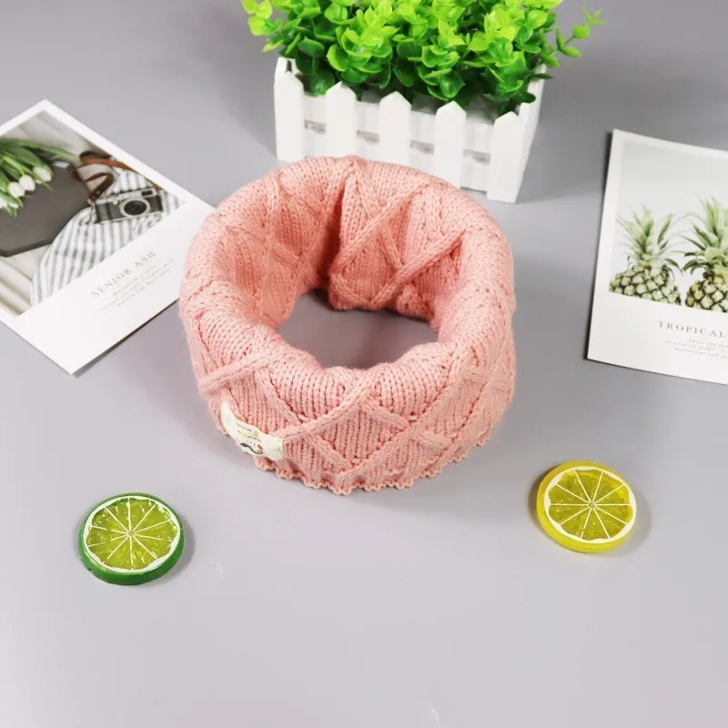 Pink JAMONT/Милый хлопковый зимний детский шарф с кольцом на шею, вязаный шерстяной шарф для девочек и мальчиков, однотонные теплые шарфы с круглым вырезом для детей, Braga - Цвет: Pink