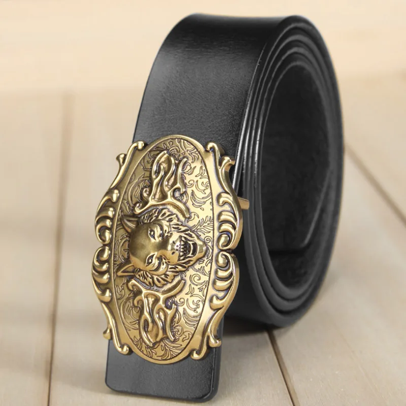 Men/'s Belt Leather Embroidered Scorpion Design Black
