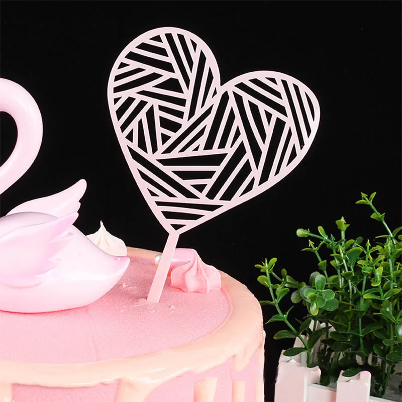 Украшения для торта в форме сердца с золотым блеском, акриловые, Новые вечерние украшения на день рождения - Цвет: 5 Pink