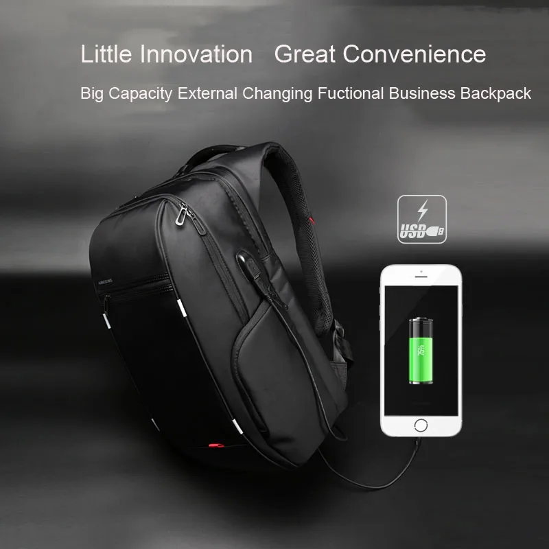  kingsons Men USB Charge Computer Bag Anti-theft Notebook Backpack 13 15 17 inch Waterproof Laptop B