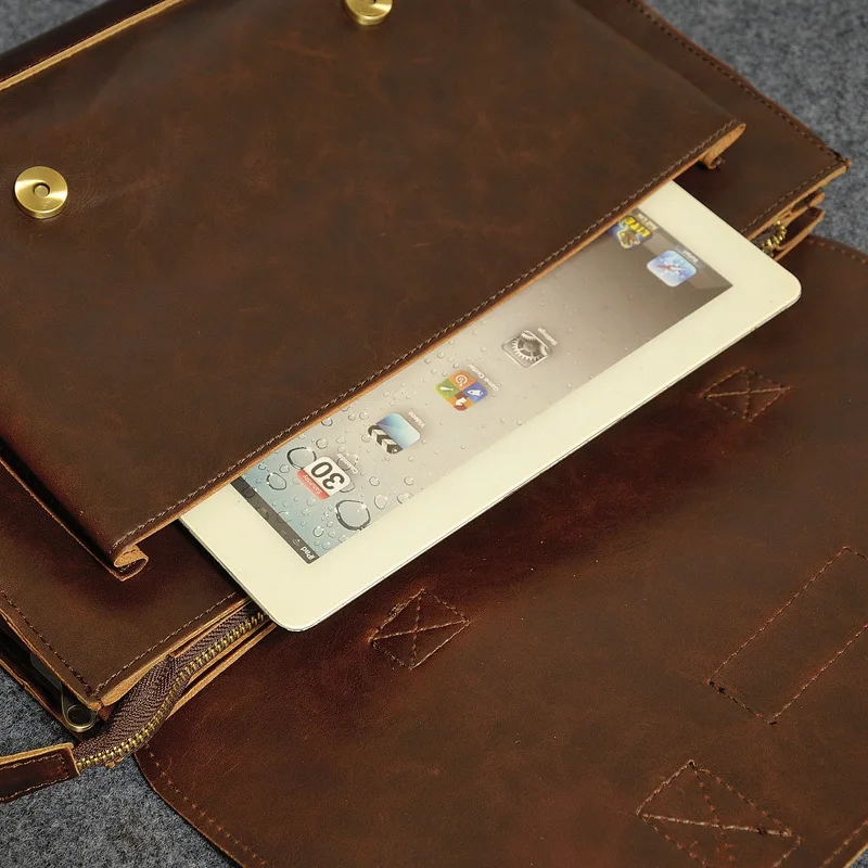  Designer Men briefcase Crazy horse Leather Shoulder Bags Vintage Crossbody Bags Business office Han