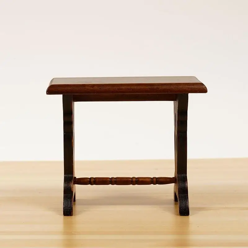 Dongzhur Miniature Dollhouse 1:12 Mini Retro Small Side Stool Mini Furniture Doll House Accessories Wood Toy House Small Bench