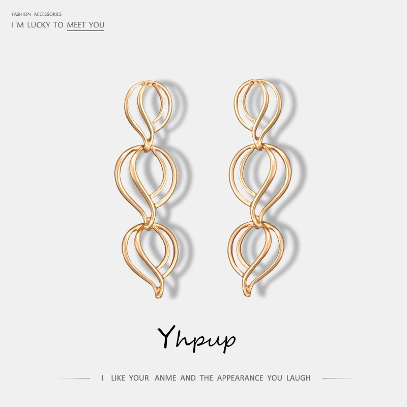 

Yhpup Europe and America Multi Hollow Heart Metal Golden Dangle Charm Earrings For Women Party Wedding Trendy Earrings Bijoux