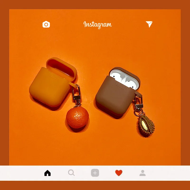 

Cartoon Fruit Orange durian Keychain Headphone Earphone Case For Apple Airpods Accessories cover box