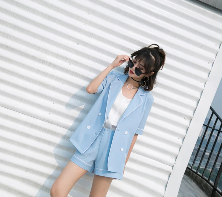 Real 2017 Summer New Hit Color Temperament Korean Fashion Female Pants Five Length Half Sleeve Leisure Office Lady fresh Suit