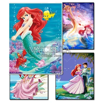 

Princess Diy Diamond Painting Cross Stitch Pattern Mosaic Crystal Needlework Full Diamond Embroidery Girl Cartoon Little Mermaid
