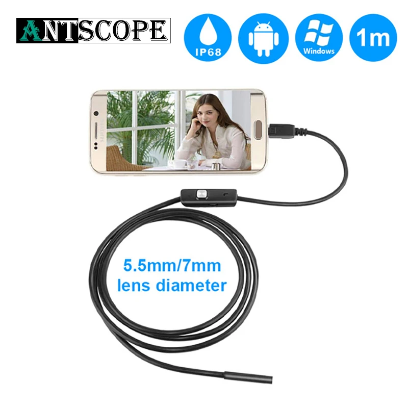Koop Antscope 5.5mm7mm 1 m Micro USB Android Endoscoop 7mm 2 m USB Endoscoop Camera voor PC LED Borescope Camera zachte Kabel Borescope 5