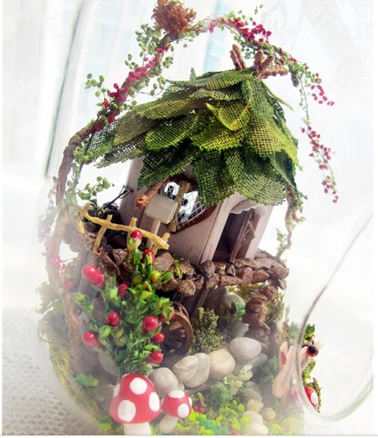 Pakitoy DIY стеклянный шар Кукольный дом Миниатюрная модель здание деревянный Мини ручной работы кукольный домик подарок на день рождения-миниатюрный джунгли мечта