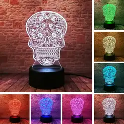 3D световой фонарь светодиодный цветной ночник Спальня Фея Света Цветок для домашнего декора скелет модель черепа голову рис игрушки