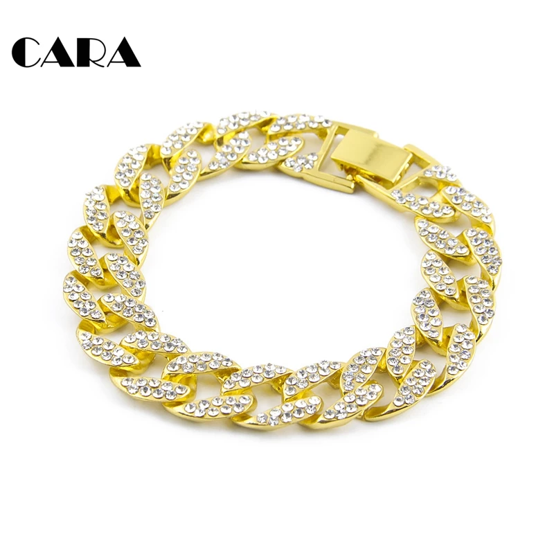 

Free shipping 2017 new diamond gold bracelet and hot Cuban men nightclub tide hip-hop accessories