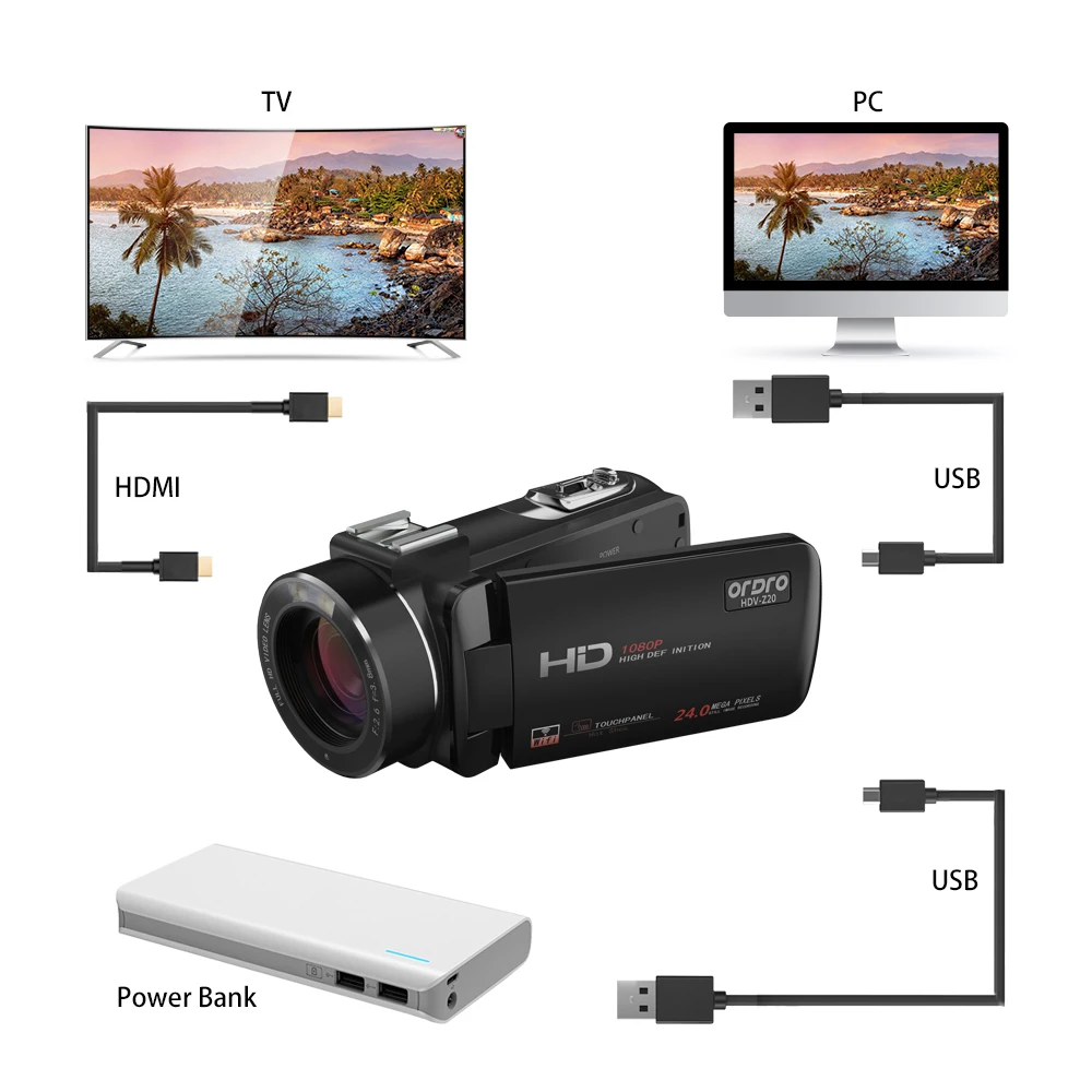 Ordro Портативная Цифровая видеокамера HDV Z20 1080p 30fps FHD встроенный WIFI Пульт
