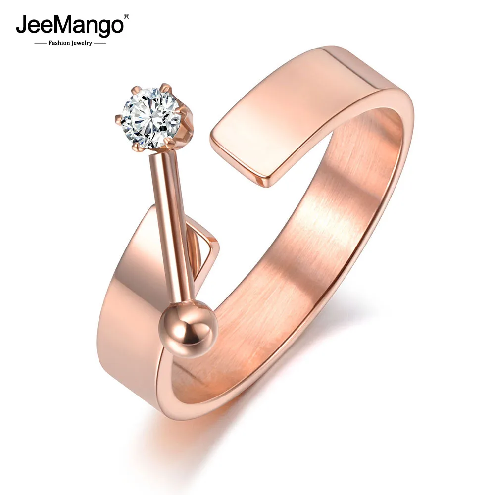 

JeeMango Original Design AAA Cubic Zirconia Wedding Rings Jewelry Rose Gold Titanium Steel Engagement Women Ring Anneau JR19056