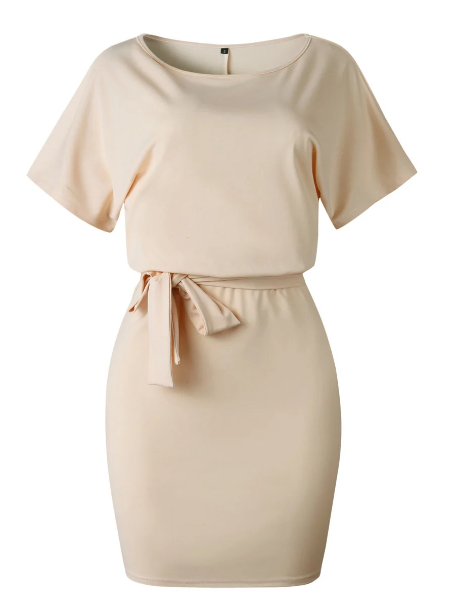 Gladiolus 2019 New Summer Women Dress Short Sleeve O Neck Tunic Casual Midi Dress With Belt Ladies Dresses Sundresss Vestidos (15)