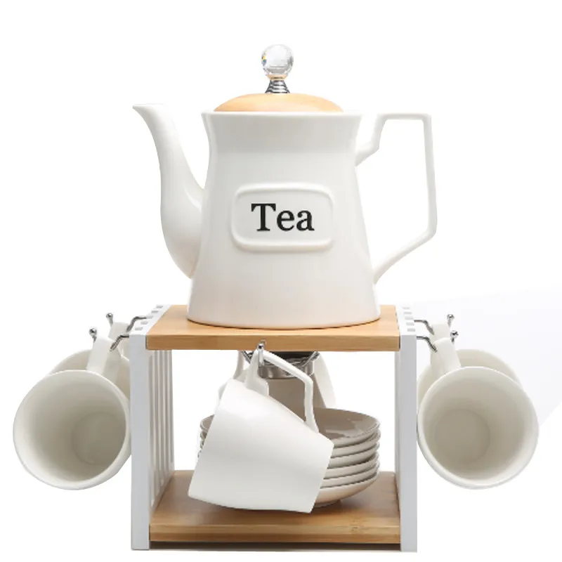 

Europe Style Tea Set Ceramic Coffee Cup Set 6 Cups +6 Saucers +1 Pot +1 Shelf [Bonus 6 Spoons] High-grade Bone China Drinkware