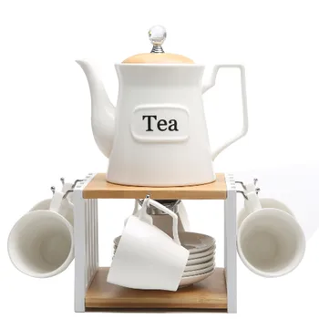 

Europe Style Tea Set Ceramic Coffee Cup Set 6 Cups +6 Saucers +1 Pot +1 Shelf [Bonus 6 Spoons] High-grade Bone China Drinkware