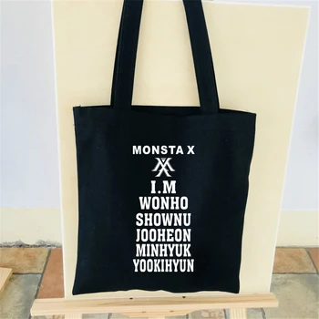 

Monsta X Canvas Tote Bag Cotton Canvas Funny Kpop Shopping School Books Trip Bag Women Shoulder Bag I.M Wonho Shownu Jooheon