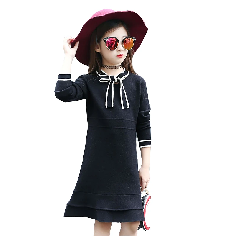 

Kids Knitted Sweaters For Girls Bottoming Shirts Cotton Bow Dresses For Children Autumn Winter Knitwear 4 8 10 12 Years Vestidos