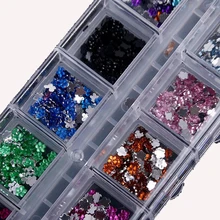 DIY Rhinestone Nail Jewelry 12 Color Flower Shaped Crystal Phone Drill Manicure Tools Nail Art Decorations Wholesale