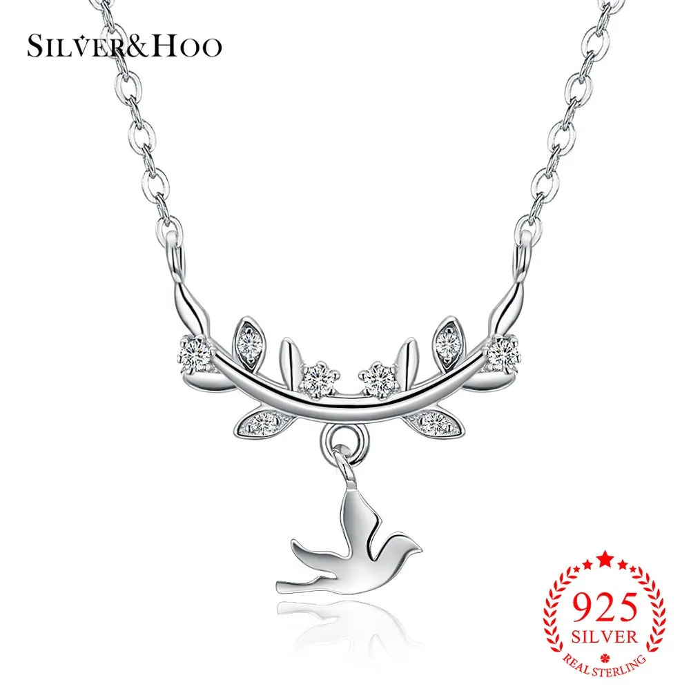 

SILVERHOO S925 Real Sterling Silver Fashion Necklace Leaf Pendant Clavicle Chain for Women Sterling Silver Jewelry