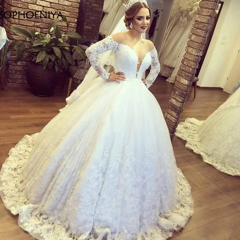 

New Arrival Ball gown wedding dresses Long sleeve 2019 vestido de novia Lace wedding dress Plus size bride dress Gelinlik