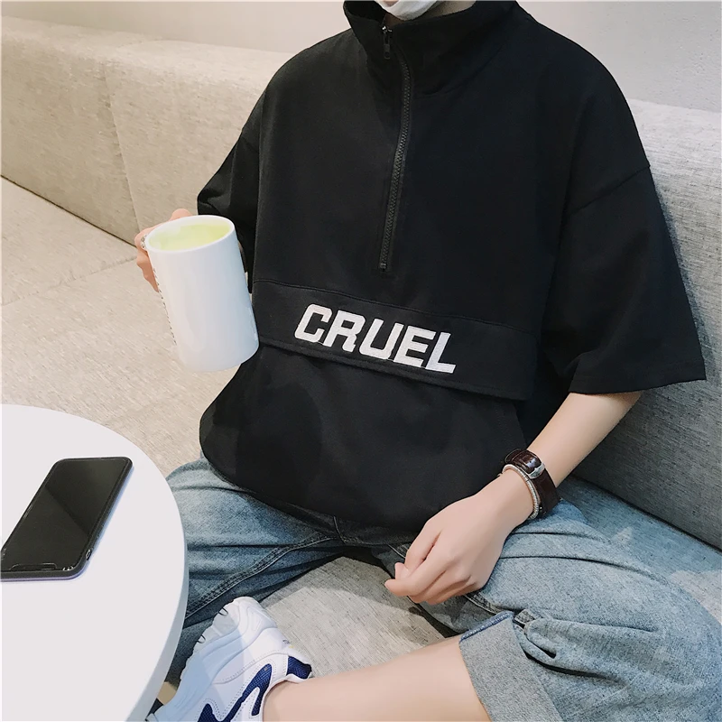 

2018 Summer Wear New Pattern Zipper Printing T Shirt Harajuku Tops Stranger Things Personality City Boy Trend Exquisite Black